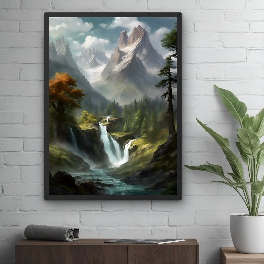 Mountain Waterfall Serenity - Natuur Landschapskun Perfect Poster