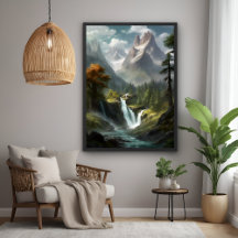 Mountain Waterfall Serenity - Natuur Landschapskun
