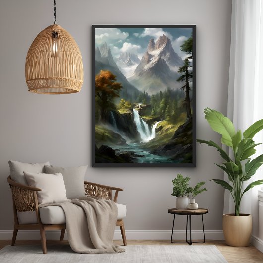 Mountain Waterfall Serenity - Natuur Landschapskun Perfect Poster