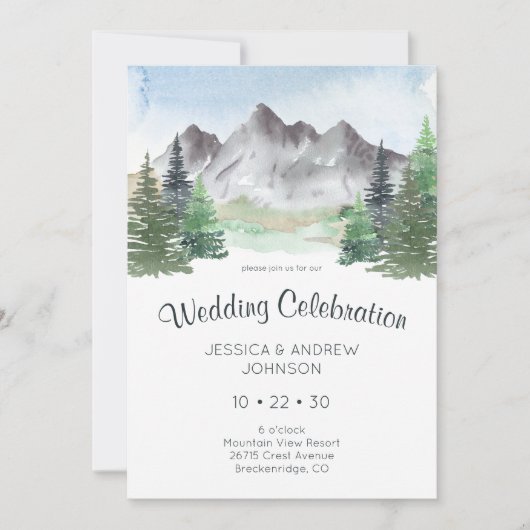 Mountain Waterverf bruiloft Kaart (Voorkant)