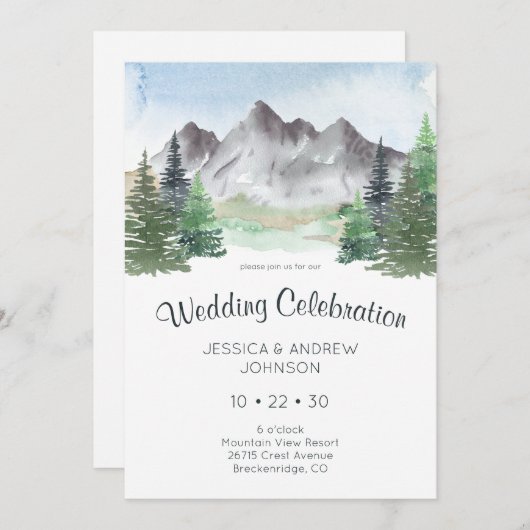 Mountain Waterverf bruiloft Kaart (Voorkant / Achterkant)