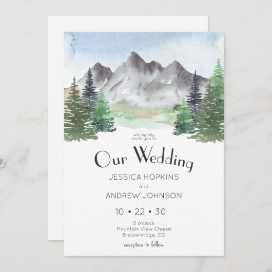 Mountain Waterverf bruiloft Kaart (Voorkant / Achterkant)