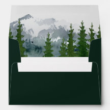Mountain Waterverf Pine Forest bruiloft envelop