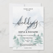 Mountain Waterverf Rustic Tree Destination Uitnodi Kaart (Voorkant)