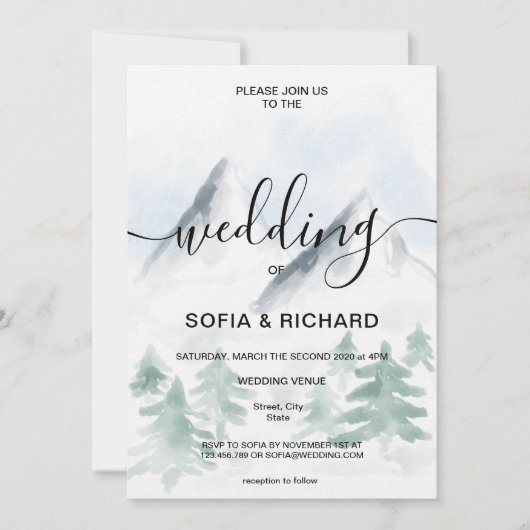 Mountain Waterverf Rustic Tree Destination Uitnodi Kaart (Voorkant)