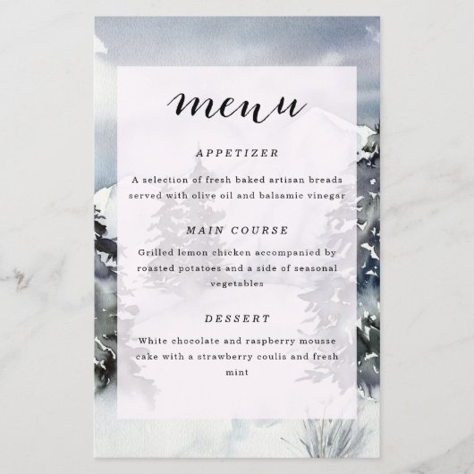 Mountain Waterverf Rustiek Bruiloft Menu (Voorkant)