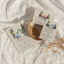 Mountain Waterverf Woodland Pine Trees Bruiloft