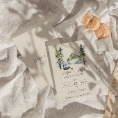 Mountain Waterverf Woodland Pine Trees Bruiloft Kaart