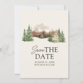 Mountain Waterverf Woodland Pine Trees Bruiloft Save The Date (Voorkant)