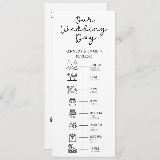 Mountain Wedding Day Timeline Flat Programma Programmakaart (Voorkant / Achterkant)