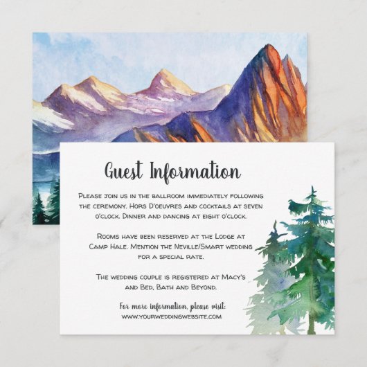 Mountain Wedding Gasteninformatie Kaart (Voorkant / Achterkant)