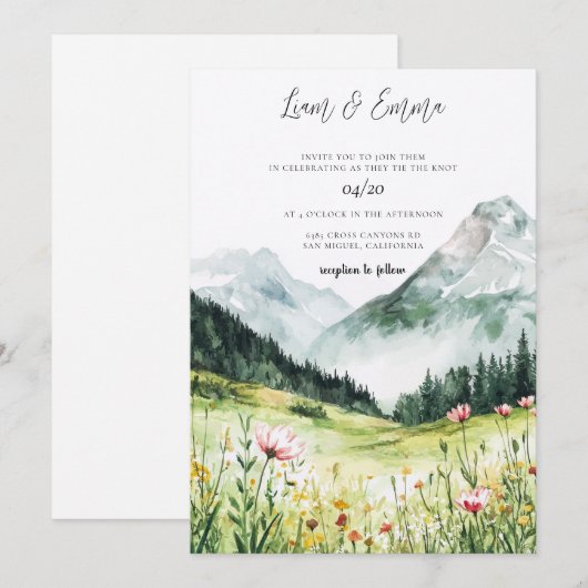 Mountain Wedding Invitation Kaart (Voorkant / Achterkant)