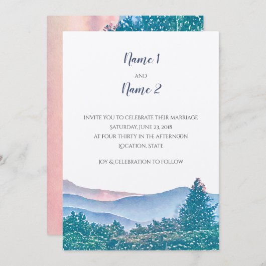 Mountain Wedding Invitation Suite Kaart (Voorkant / Achterkant)