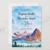 Mountain Wedding Invite met water, pijnbomen, grot Kaart (Voorkant)