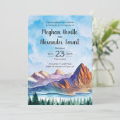 Mountain Wedding Invite met water, pijnbomen, grot Kaart (Staand voorkant)