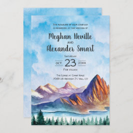 Mountain Wedding Invite met water, pijnbomen, grot Kaart