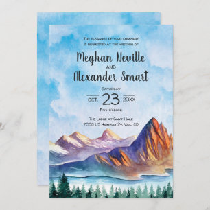 Mountain Wedding Invite met water, pijnbomen, grot Kaart