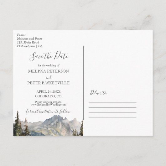 Mountain Wedding Lakeside Save the date briefkaart (Achterkant)
