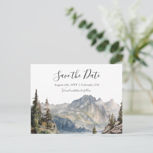Mountain Wedding Lakeside Save the date briefkaart (Staand voorkant)