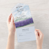 Mountain Wedding Lavendel Meadow Waterverf All In One Uitnodiging (Afscheurbaar)