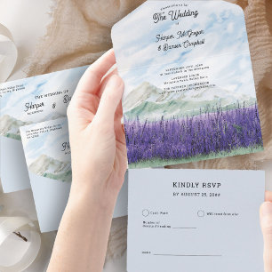 Mountain Wedding Lavendel Meadow Waterverf All In One Uitnodiging