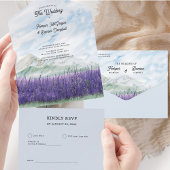 Mountain Wedding Lavendel Meadow Waterverf All In One Uitnodiging