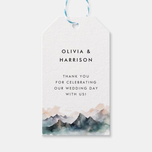 Mountain Wedding Modern Waterverf Landschap Cadeaulabel (Voorkant)