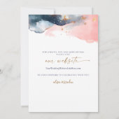 Mountain Wedding Modern Waterverf Navy Roze Goud Kaart (Achterkant)