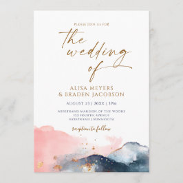 Mountain Wedding Modern Waterverf Navy Roze Goud Kaart