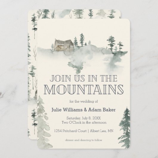 Mountain Wedding/Party Invitation Kaart (Voorkant / Achterkant)