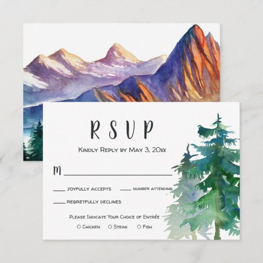 Mountain Wedding RSVP Kaart met Dinner Choice (Voorkant / Achterkant)