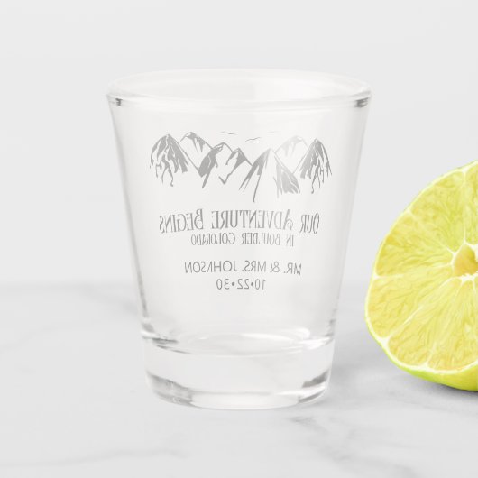 Mountain Wedding Shot Glas (Achterkant)