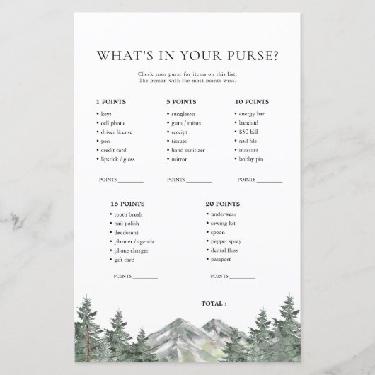 Mountain What's In Your Purse Spelkaarten (Voorkant)