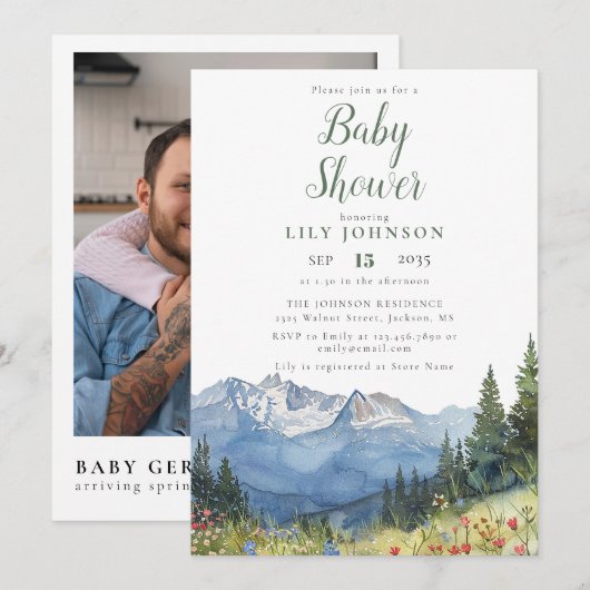 Mountain Wildflower Baby shower Foto QR-code Kaart (Voorkant / Achterkant)