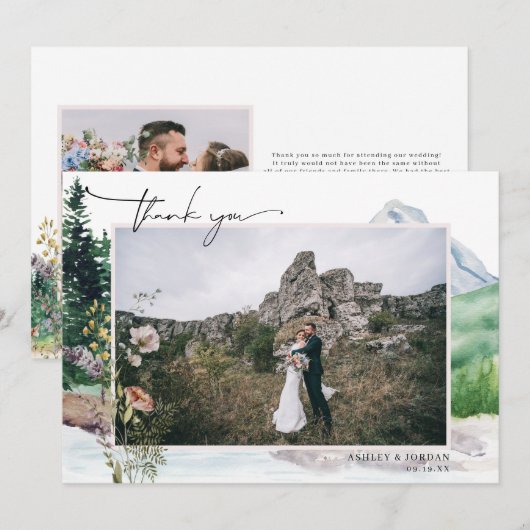 Mountain Wildflower Boho | Weddenfoto Hartelijk da Bedankkaart (Voorkant / Achterkant)