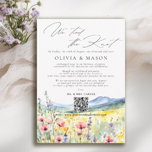 Mountain Wildflower Elopement Wedding Announcement Kaart