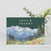 Mountain Wildflower Emerald Green Wedding Photo Bedankkaart (Staand voorkant)