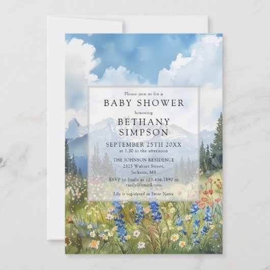 Mountain Wildflower Floral Meadow Baby Shower Kaart (Voorkant)