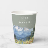 Mountain Wildflower Floral Sage Green Wedding Papieren Bekers (Achterkant)