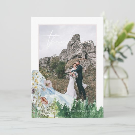 Mountain Wildflower | Foto bruiloft Hartelijk dank Bedankkaart (Staand voorkant)