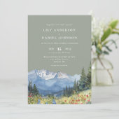 Mountain Wildflower Foto Sage Green Wedding Kaart (Staand voorkant)