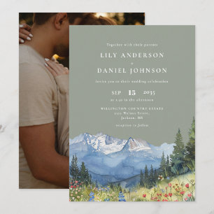 Mountain Wildflower Foto Sage Green Wedding Kaart
