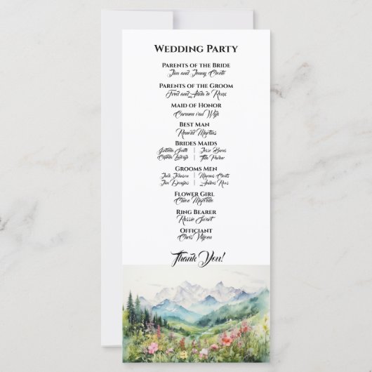Mountain & Wildflower huwelijksceremonie programma (Achterkant)
