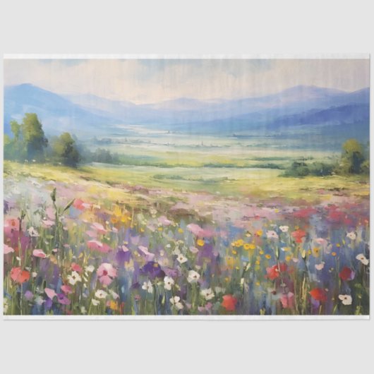 Mountain Wildflower Landscape Textured Decoupage Tissuepapier (Voorkant)
