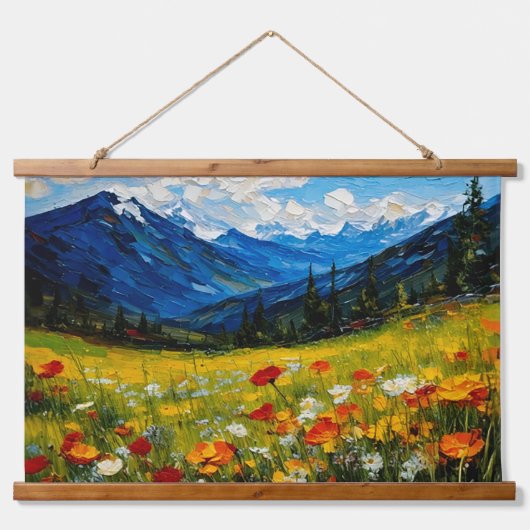 Mountain Wildflower Landschap Wall Art Hangend Wandkleed (Voorkant)