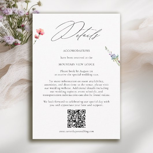 Mountain Wildflower Meadow Modern Wedding Details Informatiekaartje