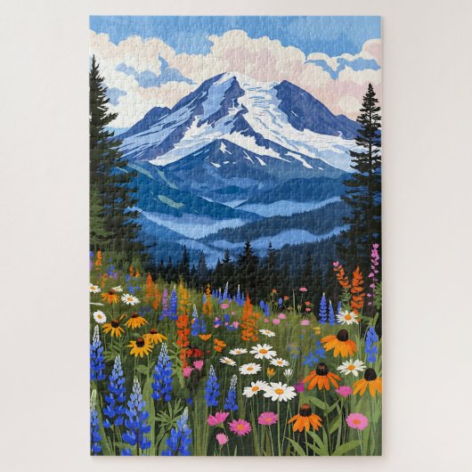 Mountain Wildflower Meadow Puzzle - Alpine Lake La Legpuzzel (Verticaal)