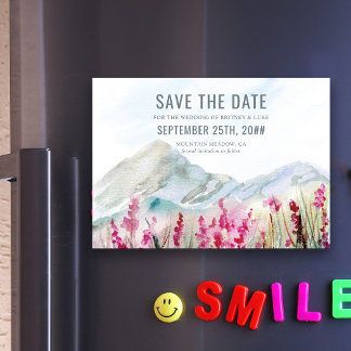 Mountain Wildflower Meadow Wedding Save the Date Magnetische Uitnodiging