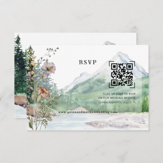 Mountain Wildflower | QR-code bruiloft RSVP (Voorkant / Achterkant)