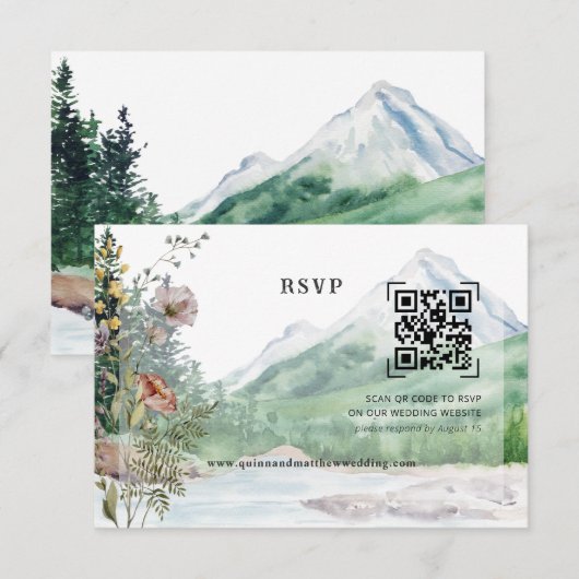 Mountain Wildflower | QR-code bruiloft RSVP Kaartje (Voorkant / Achterkant)